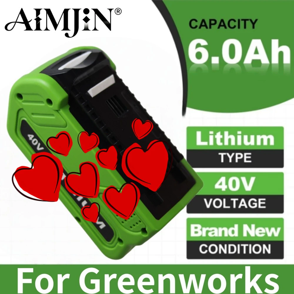 For Greenworks 40V 6Ah 29462 29472 29282 G-MAX Lawn Mower Power Tools Battery