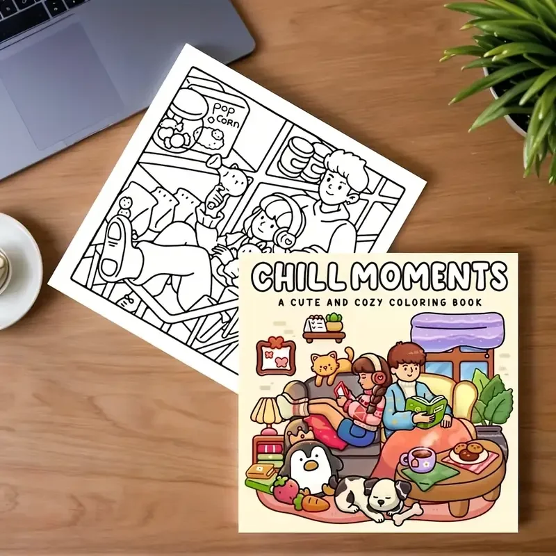  CHILL MOMENTS: Coloring Book for Adults Featuring Cute Cozy Daily Activities for Relaxation (Cozy Spaces Coloring)