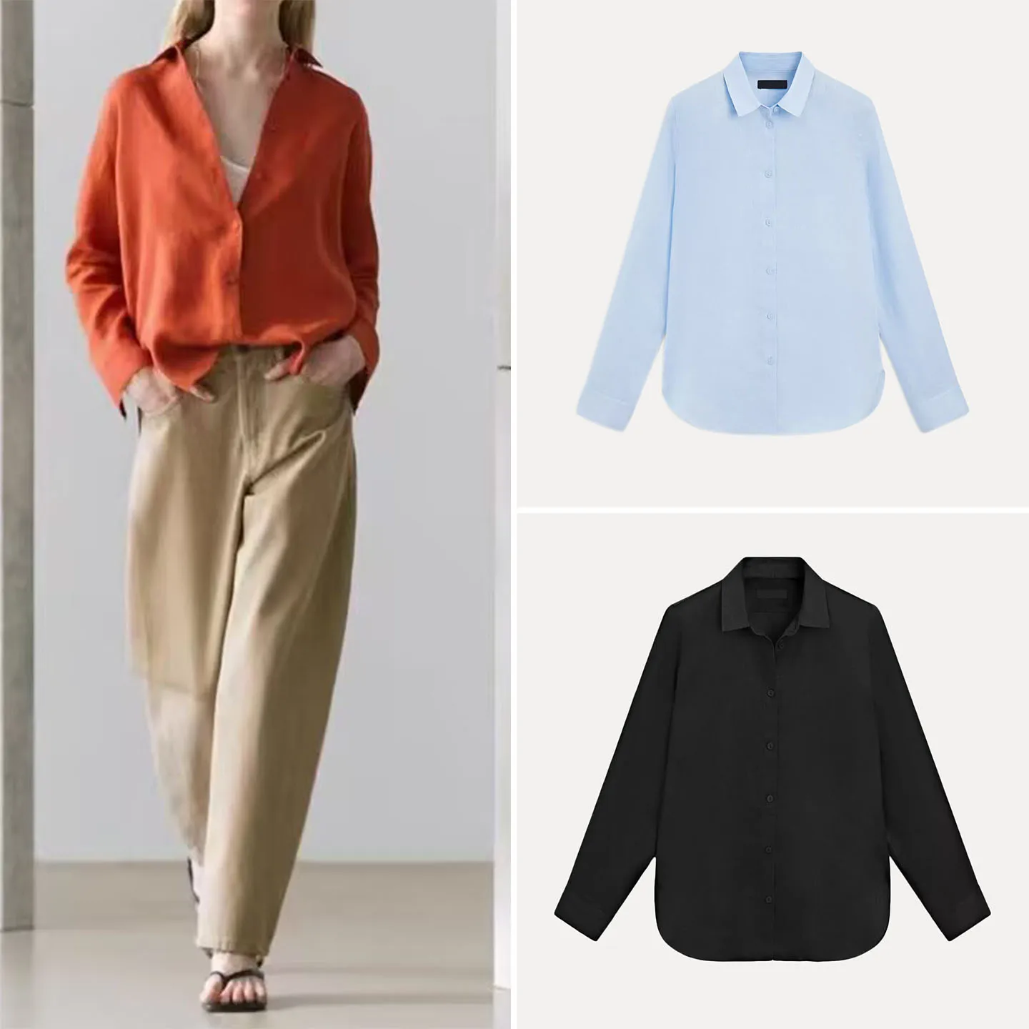 

Fashionable Long Sleeve Collared Shirt Women's Spring 2026 Versatile Elegant Style ZADATA Brand Straight Cut Other Fabric