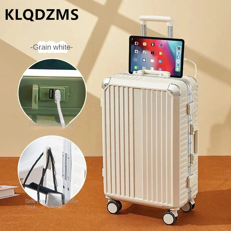 KLQDZMS-Valise à roulettes avec cadre en aluminium ABS + PC, chargement USB, boîte d'embarquement avec porte-gobelet, bagages 20 ", 22", 24 ", 26", 28"