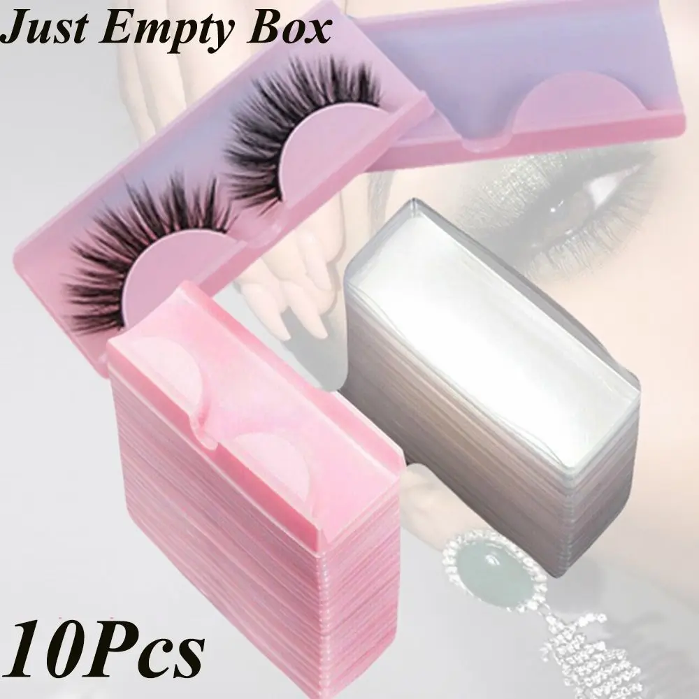 Bege Plastic Storage Case para Cílios Falsos, Vazio, Cílios Reutilizáveis, Cílios Recipiente, Cílios Bandeja, Caixa de Embalagem, 10Pcs