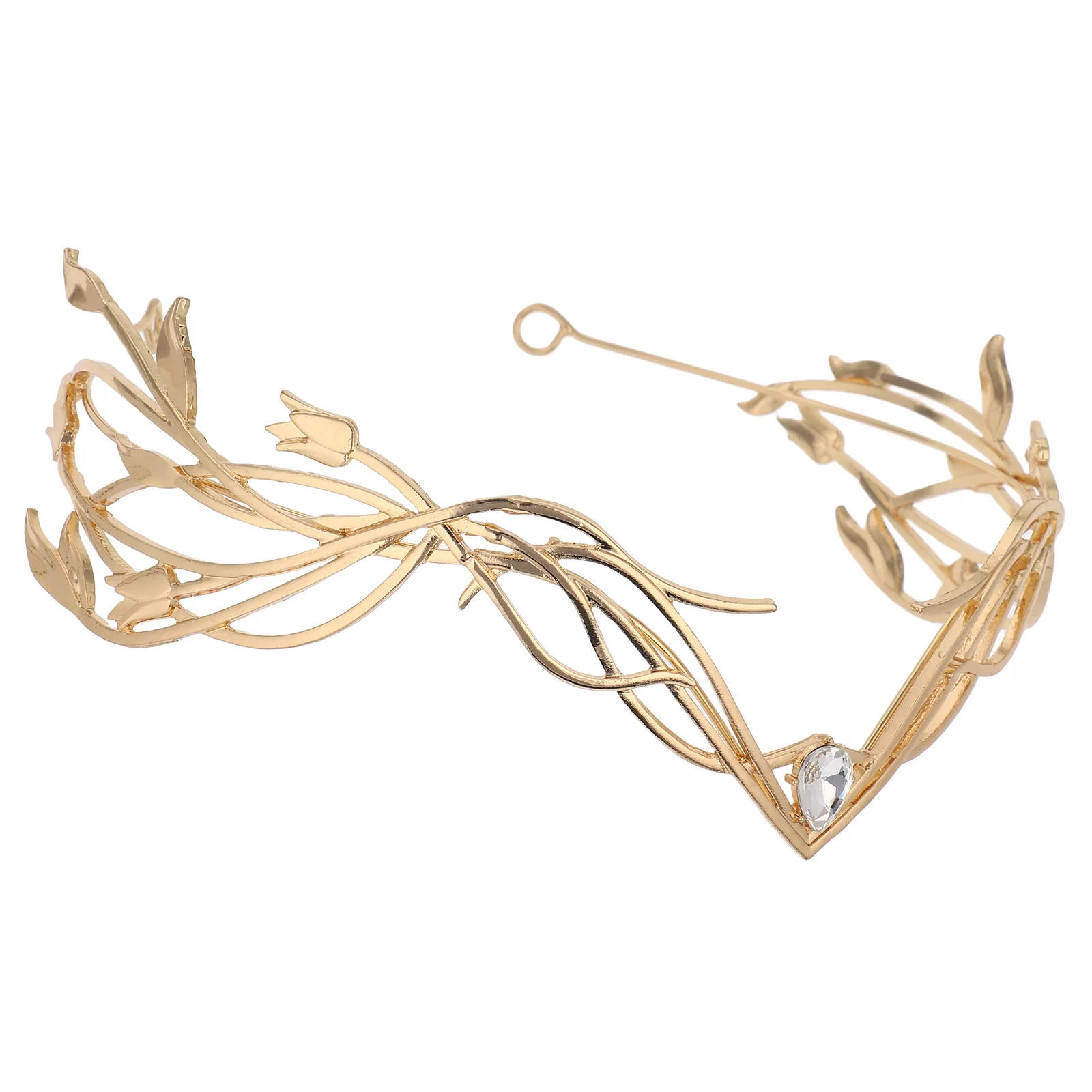 سبيكة الذهبي ورقة حجر الراين الزفاف عقال أنيقة الزفاف الشعر تاج تيارا الزفاف إكسسوارات الشعر للعروس #6