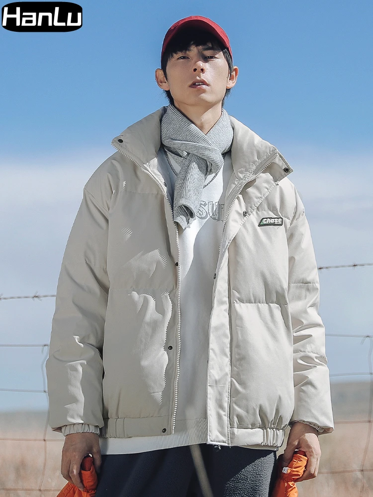 Men's Winter Casual Park Street Down Cotton Coat Patch Fill Coat Couple Letter Hip Hop Loose Thickened Coat Stand Collar