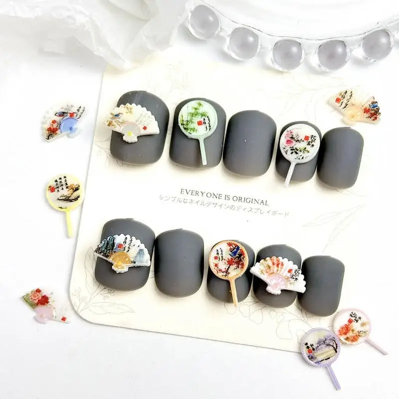 50PCS Mini Antique Style Fans Nail Art Charms Ink Painting Fan Face New Chinese Style Nail Decorations for DIY Fashion Nails