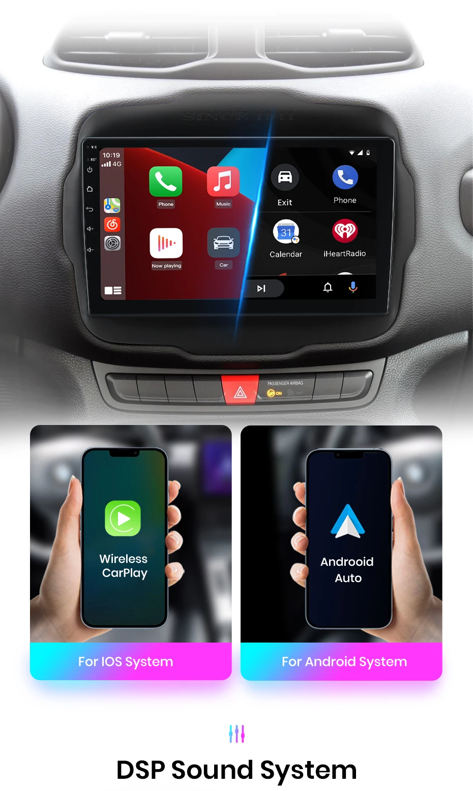Junsun Wireless Carplay Android Auto Autoradio für Jeep Renegade 2016-2020 GPS Intelligente Systeme Stereo Multimedia Autoradio – Detail 10