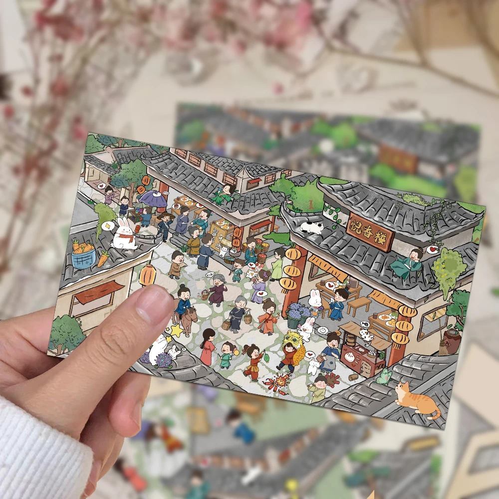 4 قطع من ملصقات المناظر الطبيعية Creative Mini Srink World Square City Le You Tu DIY ملصقات مادة PET لتخفيف الضغط