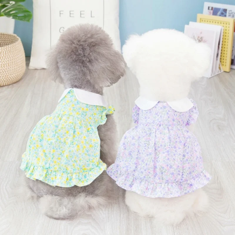 Summer Puppy Clothes Luxury Dog Floral Dress Cute Print Dog Princess Skirt Soft Cat Dress Chihuahua Dog Clothes Pet Kitten Skirt