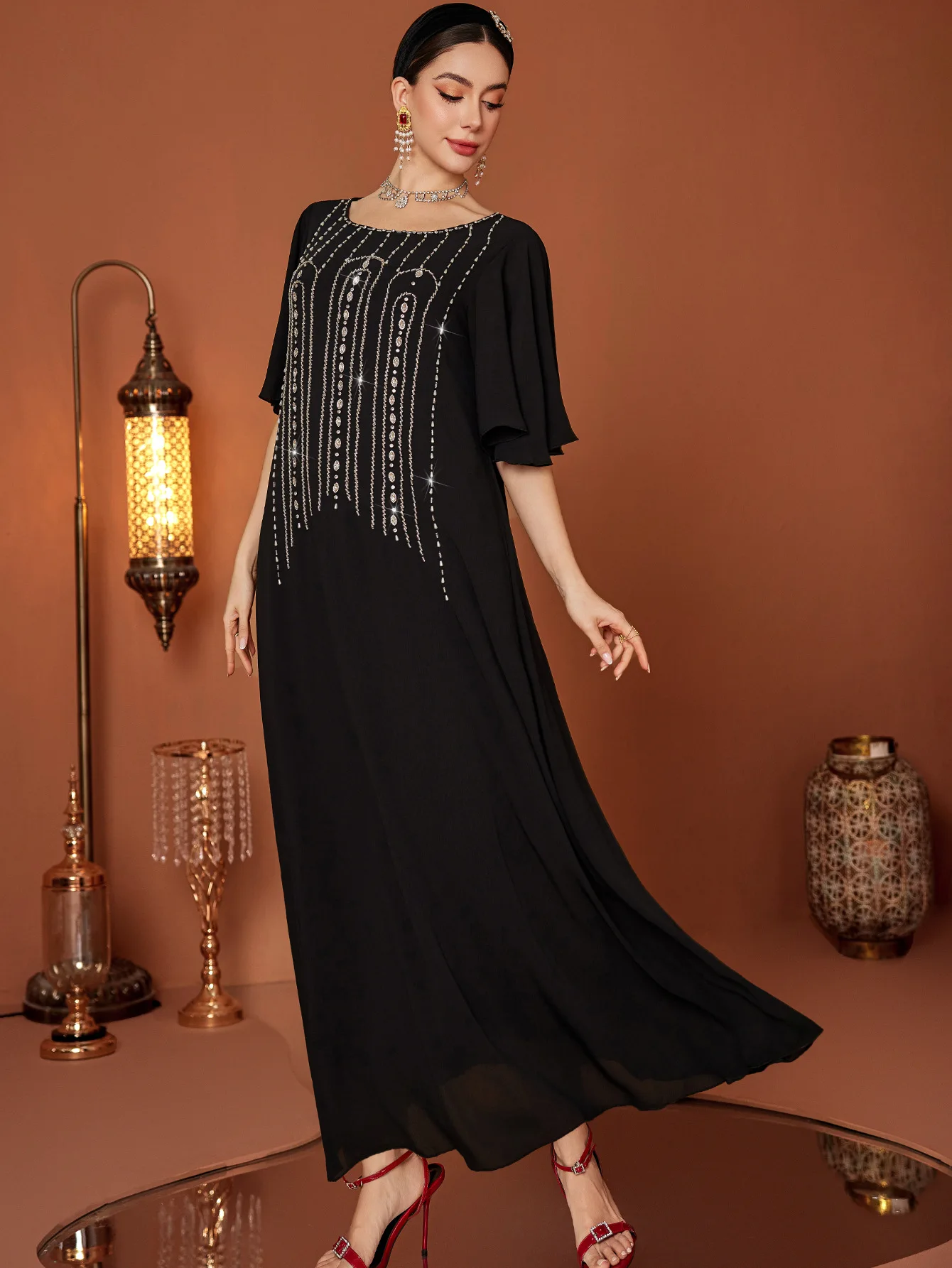 Eid muçulmano vestido feminino abaya bolinhas diamante vestidos longos vestidos largos festa caftan jalabiya ramadan dubai árabe robe 2025