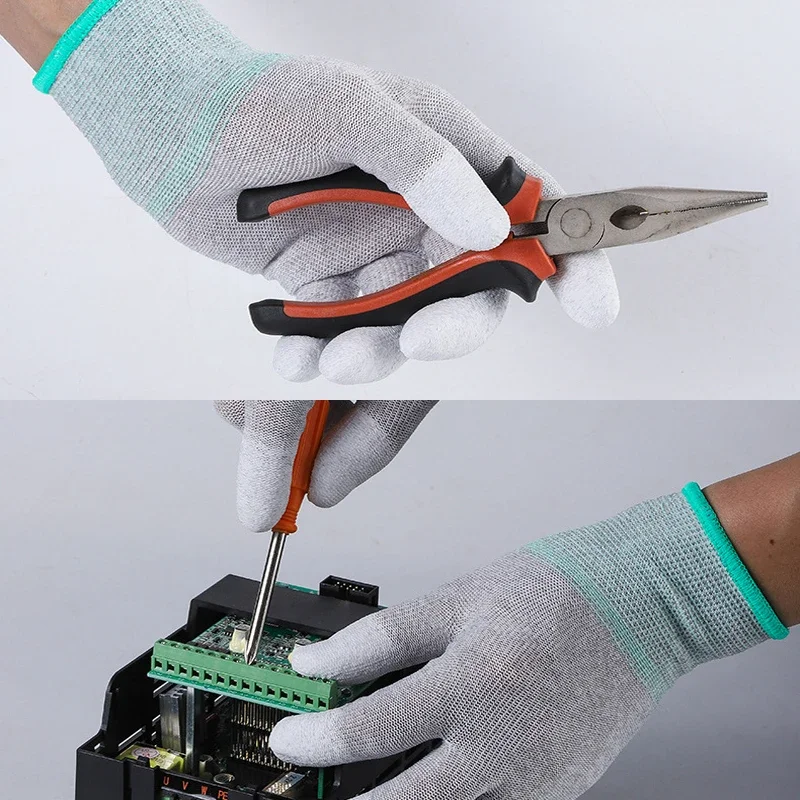 5 قطعة قفازات ألياف الكربون الاستاتيكيه بولي PU قفازات الاصبع قفازات العمل الغبار مقاومة للتآكل المضادة للانزلاق المسيل للدموع مقاومة #2