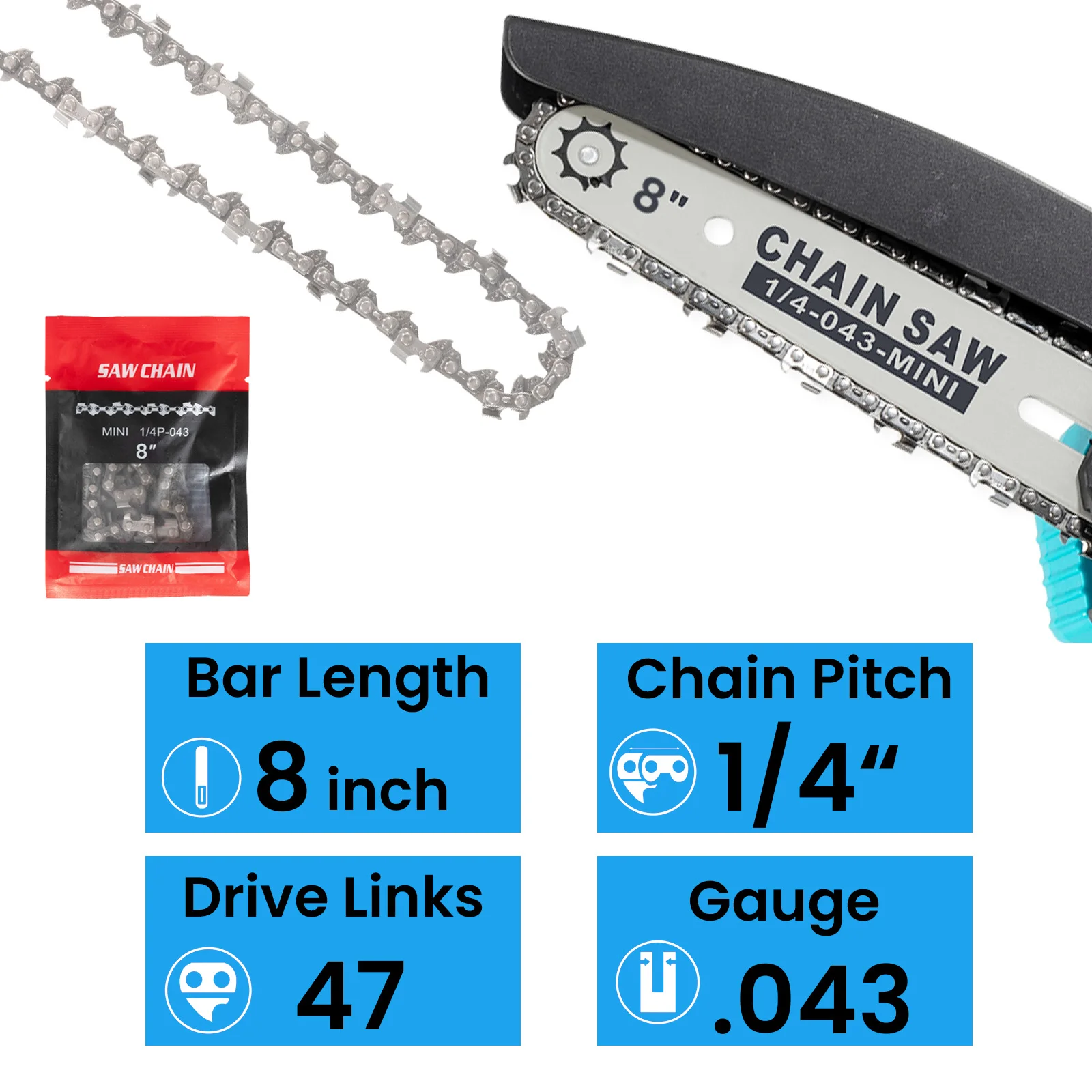8 Inch Chainsaw Chains Replacement 1/4