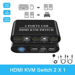 4K HDMI KVM Switch 2 In 1 Out HDMI-compatible/USB 2.0 KVM Switcher Box  For 2 Hosts Shared 1Monitor Keyboard Mouse Printer