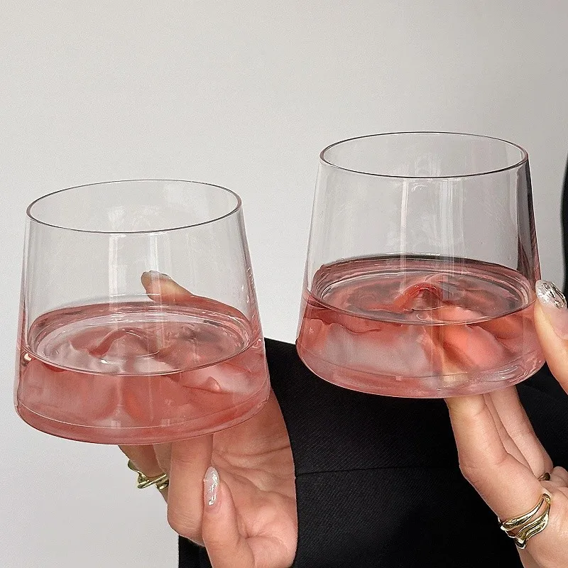 Minimalist Solid Color Fuji Mountain Cups Creative Pink Mountain Observation Cups Premium Glass Whiskey Glass Foreign Wine Glass
