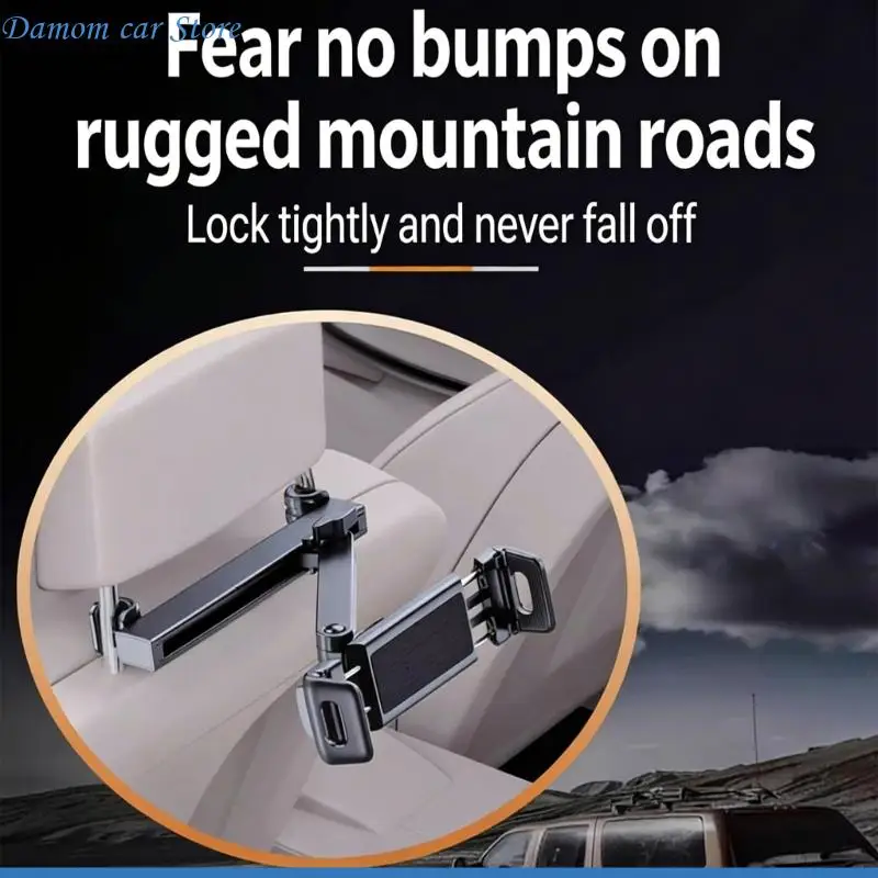A2UC Foldable Extended Arm Car Headrest Bracket With 15.8cm Reach For Safe Viewing Of Large Displays And Mobile Devices