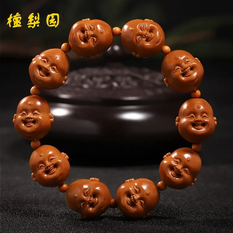 

Olive Nut Handmade Stone Carving Cute Maitreya Smiling Face Men and Women Bracelet