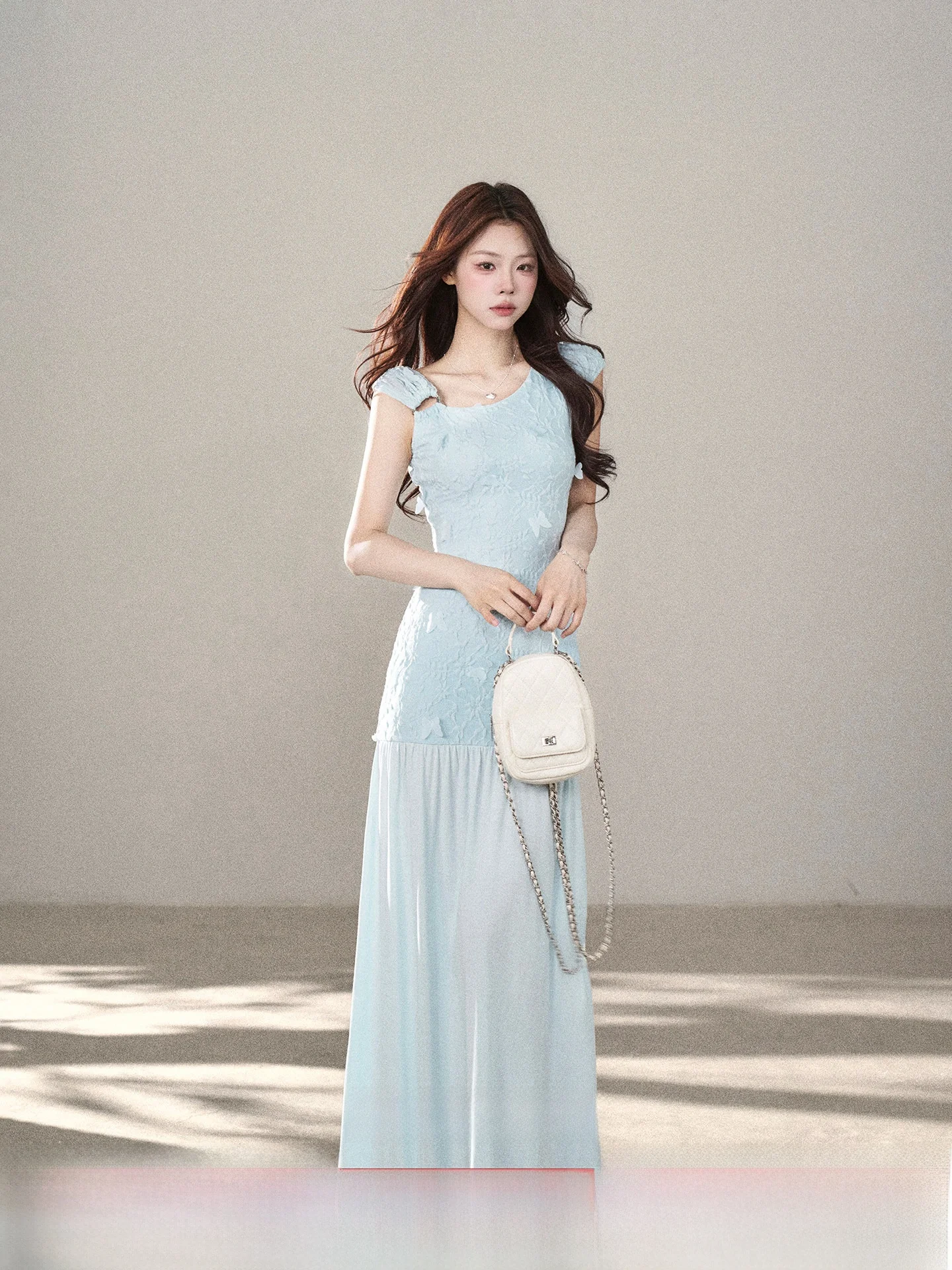 

Синее вязаное кружевное платье женское летнее новое, длинное, в стиле феи, с завышенной талией, А-силуэт, с коротким рукавом, для повседневной носки, корейская версия