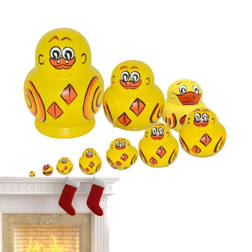 10pcs Gift Creative Russian Nesting Dolls Toys Kit Wooden Funny Yellow Duck Russian Dolls Nesting Dolls For Kids