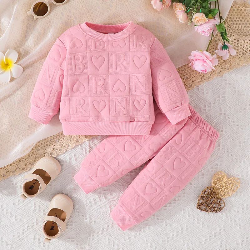 2Piece Fall Newborn Girls Clothes Korean Cute Letter Long Sleeve Tops+Pants Baby Luxury Clothing Toddler Boutique Outfits BC1786