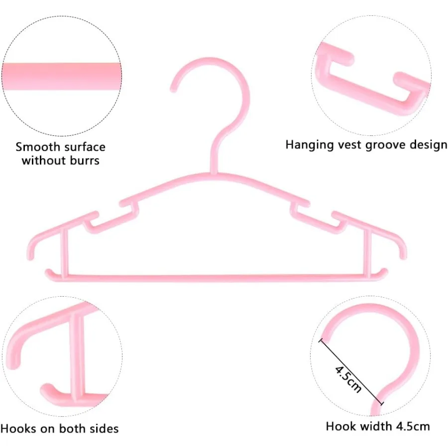 شماعات أطفال بلاستيكية وردية لتخزين ملابس الحضانة 100 عبوة شماعات عملية ومتينة مثالية لتنظيم الملابس i