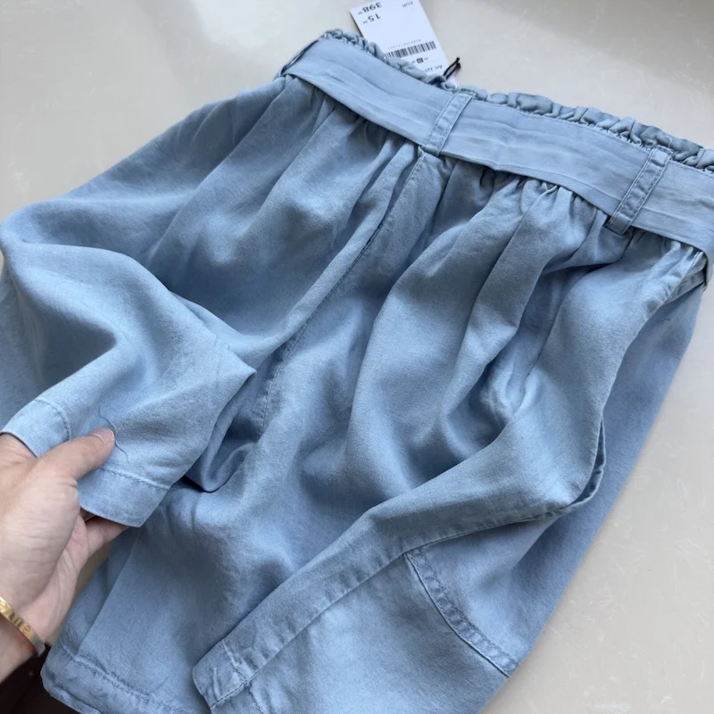 アイスシルクレースアップデニムショーツ夏の女性の弾性ハイウエストカジュアルワイドレッグショーツ特大ルーズショートパンツ S-3XL