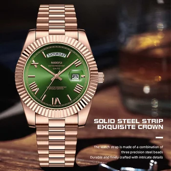 שעוני NIBOSI מקוריים מפלדת אל-חלד לגברים עם תצוגת תאריך מפוארת, שעון אופנתי לגברים relogios masculino