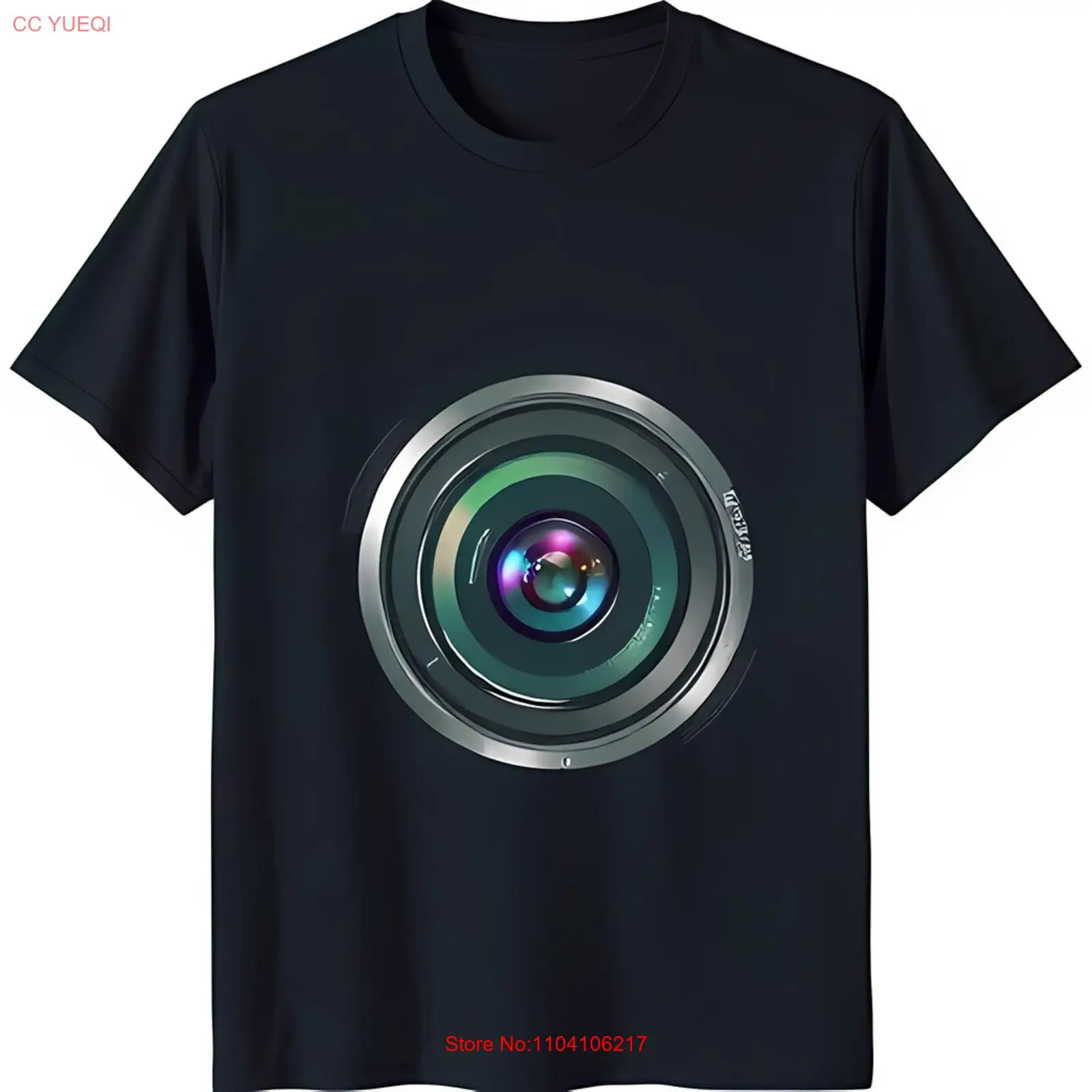 

Художественная черная футболка с большим принтом камеры в повседневном стиле