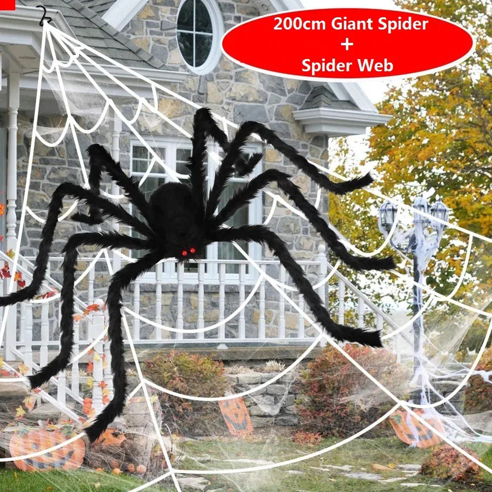 Halloween Black Scary Giant Spider Huge Spider Web Halloween Decoration for Home Bar Haunted House Props Holiday Outdoor Decor