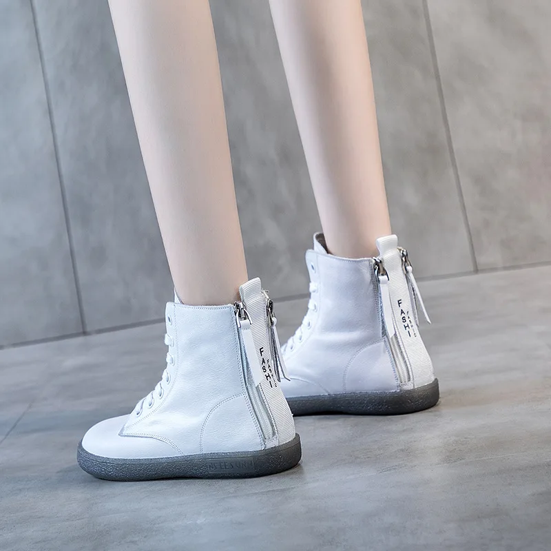 2024 Fashion Women Boots Genuine Leather White Ankle Boots Female Casual Sneakers Plus Size Soft Bottom Double Zipper Shoes