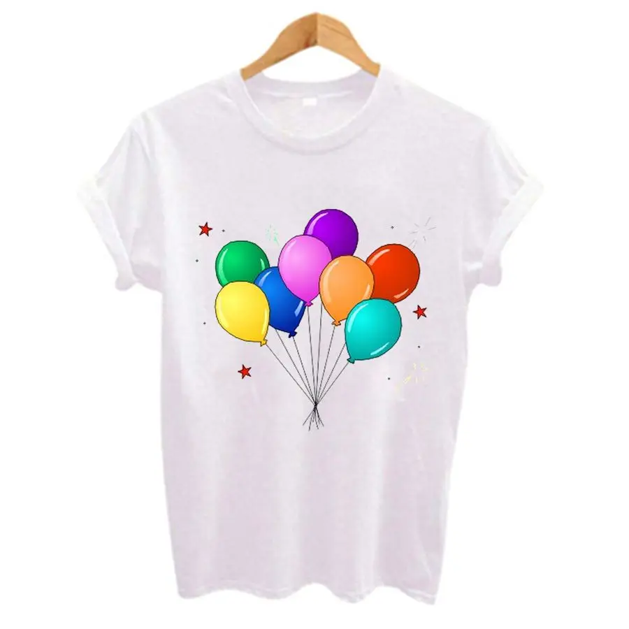 Ladies Kawaii Colorful balloon Print T shirt Women Casual Short Sleeve T-Shirts Multiple colors to choose from Tops Tees