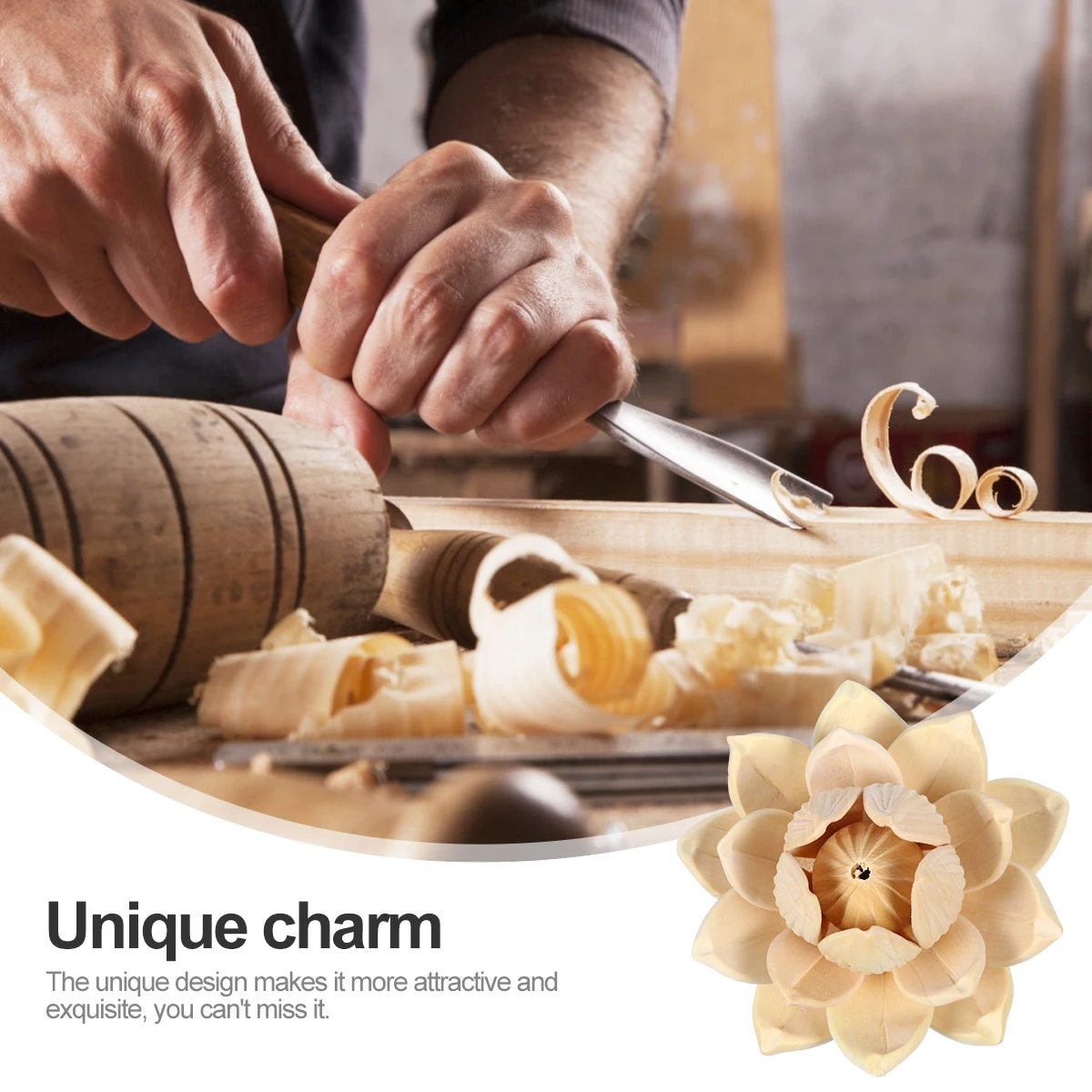 

Lotus Decor Home Decoration Tabletop Wood Flower Adornment Durable Unique Design nament Gift Idea Photography Prop Boxwood