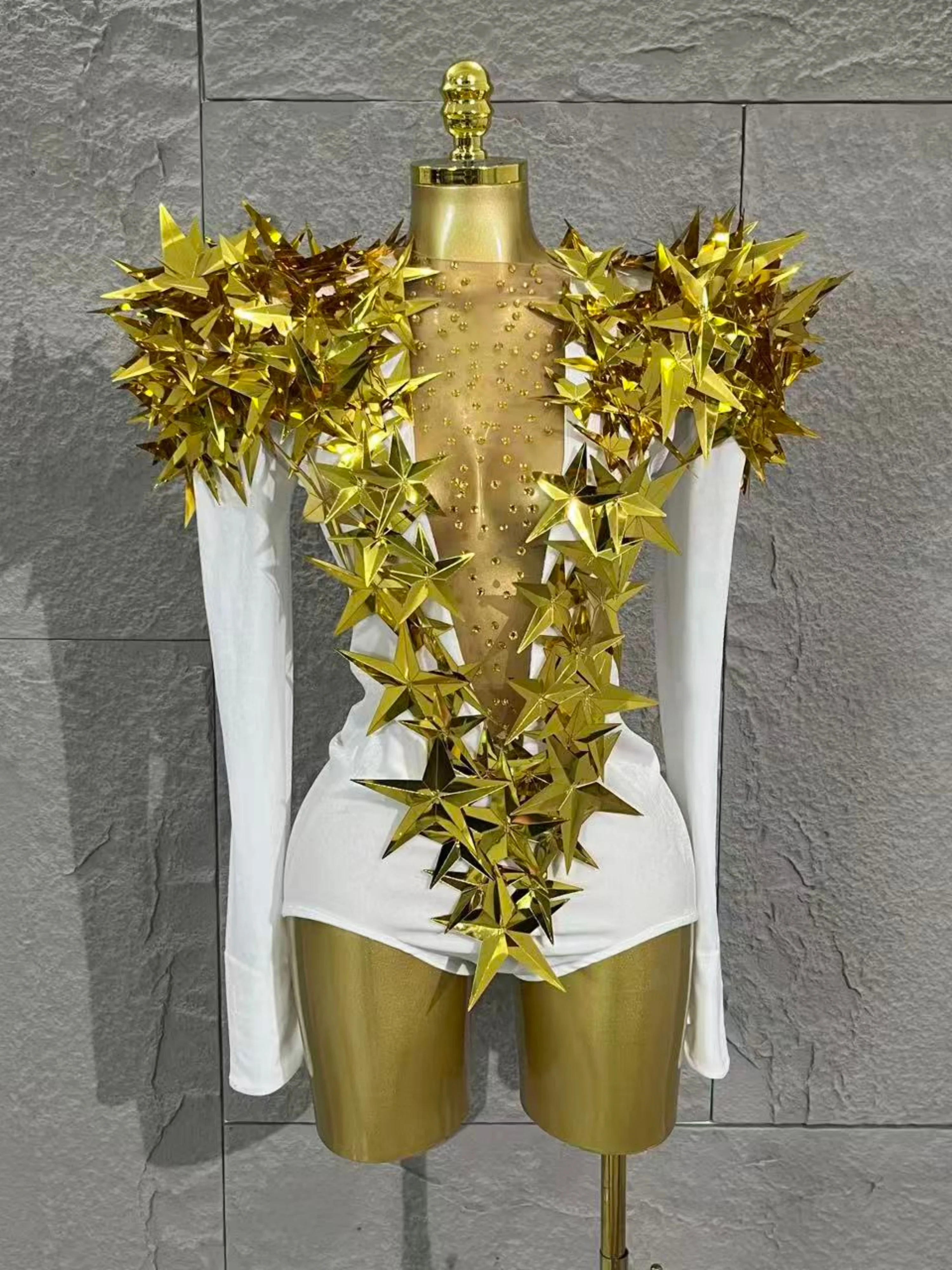 

Avant-Garde Shiny Rhinestone Velvet Long Sleeve Bodysuit Women Evening Party Club Gala Hosts NightClub Bar Stage Costumes