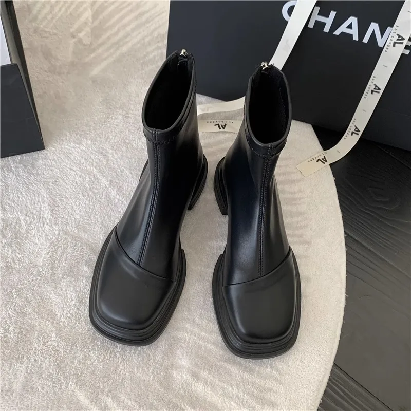 Shoes White Ankle Boots Boots-Women Winter Footwear Chelsea Zipper Low Elegant 2023 Ladies Rubber Autumn Rock Basic Hoof Heels R