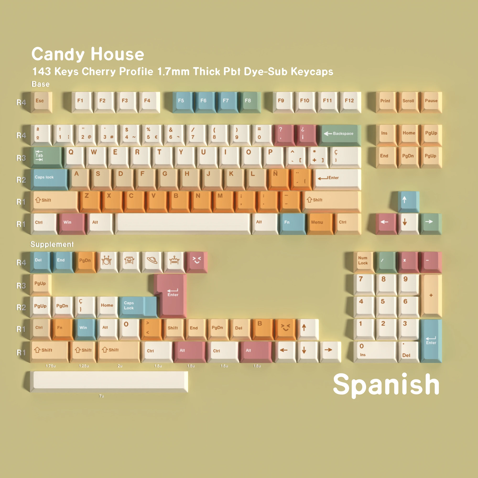 Spanish Cherry Keycaps Dye Sub Candy House 143 Keys Big Set Key Caps For Mechanical Keyboard Purple ISO ANSI Aula S70 Pro