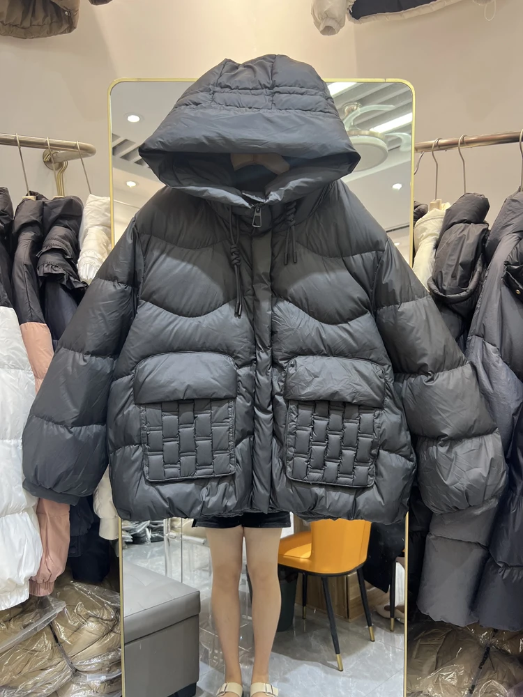 Parka con capucha para mujer, Chaqueta corta de pan, abrigo de plumón de pato blanco, abrigo de talla grande, ropa de invierno, 2023