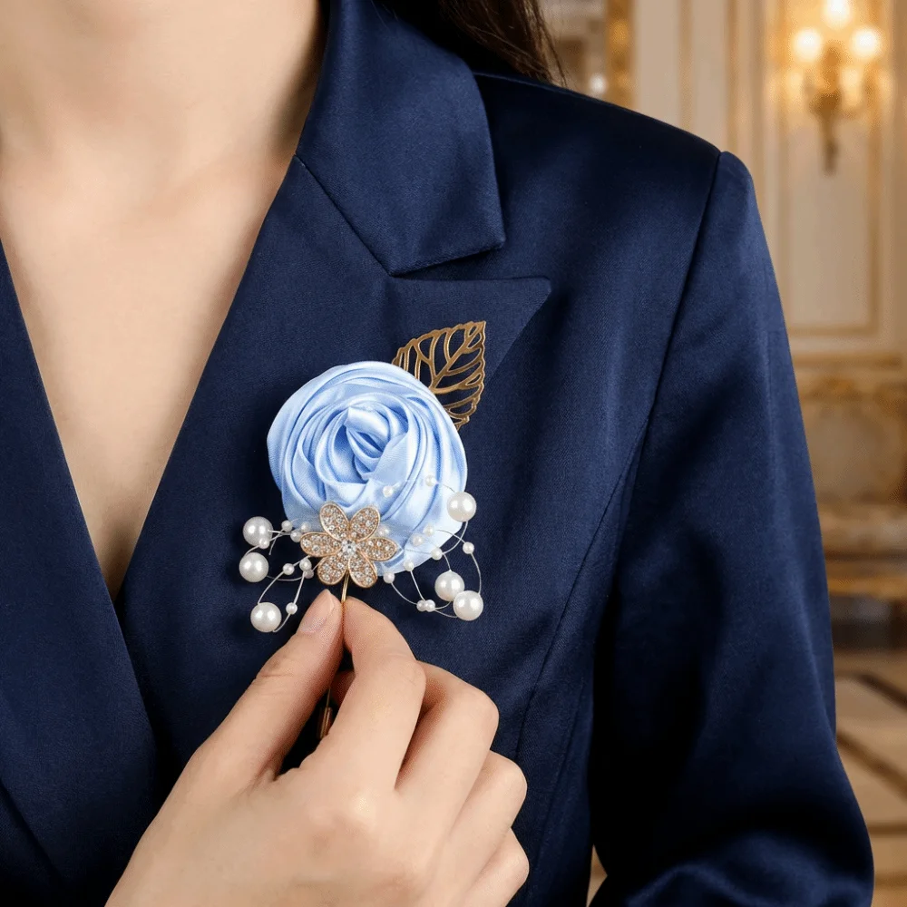Elegant Chest Flower Rose Fake Pearl Groom and Groomsmen Accessories Light Luxury Lapel Flower Wedding Brooch Meeting Decor