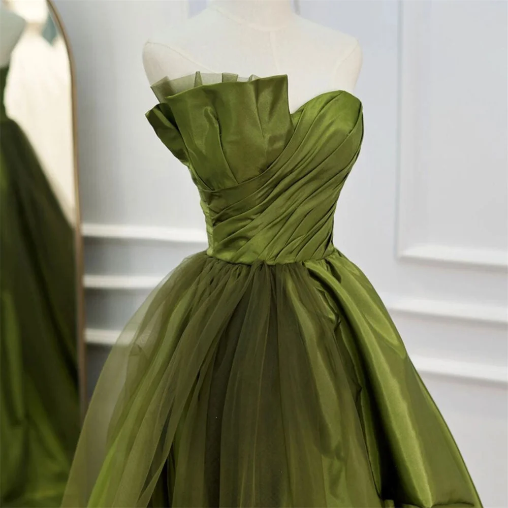 Lily Green A Line Prom Dresses Pleat Sweetheart Celebrity Dresses Sleeveless Women\'s Evening Dresses Stain Formal Gown 프롬 드레스