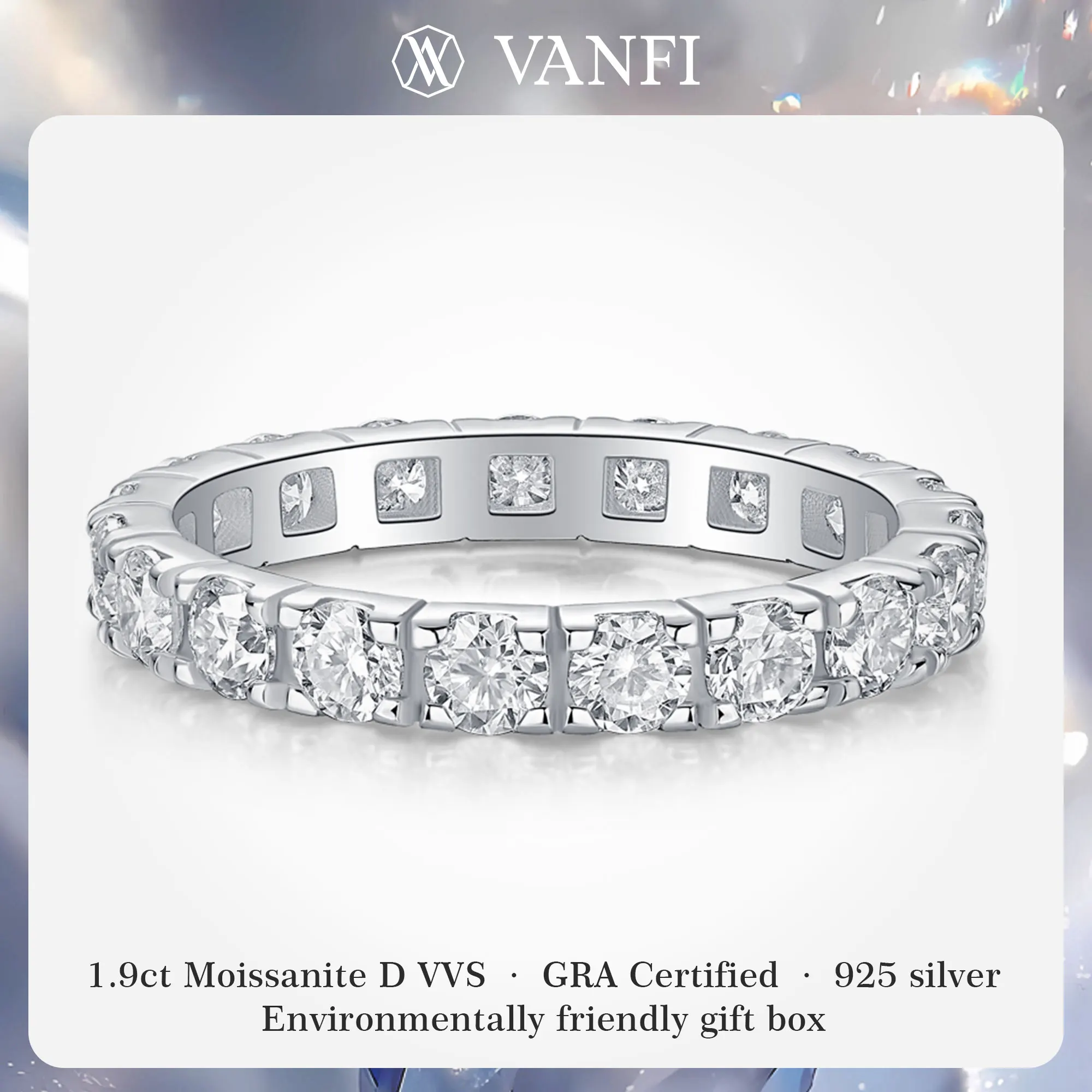 

kfvanfi GRA moissanite women's ring s925 sterling silver lab diamond plated 18k white gold banquet party wedding shining jewelry