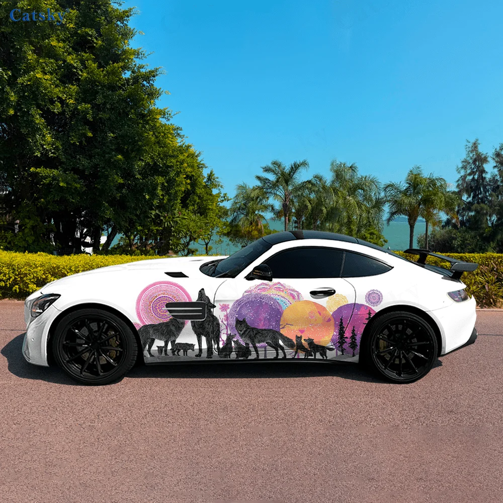 

Виниловая наклейка Black Wolf Pack Tree Colorful Mandala для автомобиля и грузовика, прочная, устойчивая к выцветанию, легко устанавливается и наклеивается.