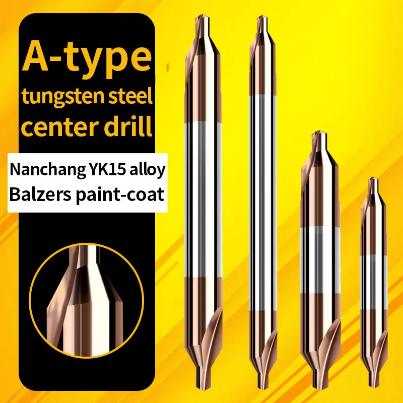 

Tungsten steel center drill bit centering drill 60 degree hard alloy coating A type double head extended steel fixed point drill