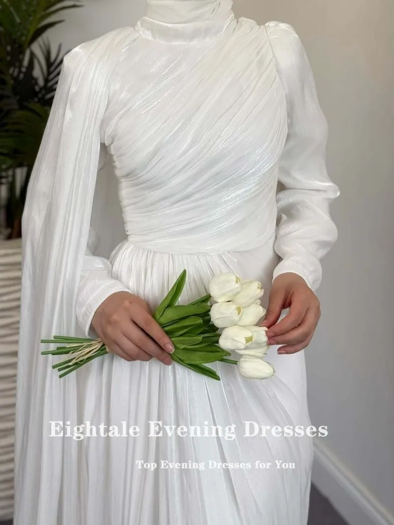 Eightale Abendkleider High Neck Falten Lange Ärmel Angepasst Satin Meerjungfrau Prom Party Kleid vestido de fiesta