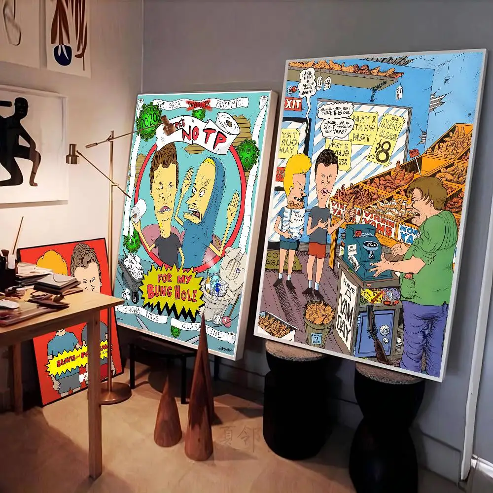 Anime Beavis And Butthead Movie Sticky Posters Retro Kraft Paper Sticker DIY Room Bar Cafe Aesthetic Art Wall Painting