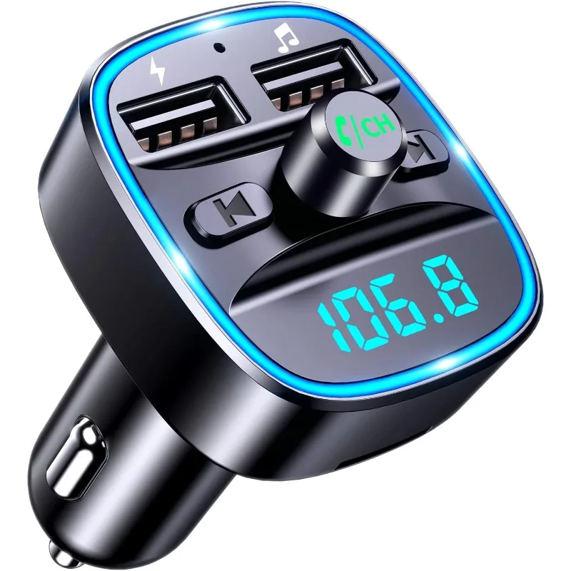 Car FM Transmitter Bluetooth 5.3 Adapter Radio Music Player Bluetooth Kit, Dual USB Port Car Charger, Support TF Card/USB Stick