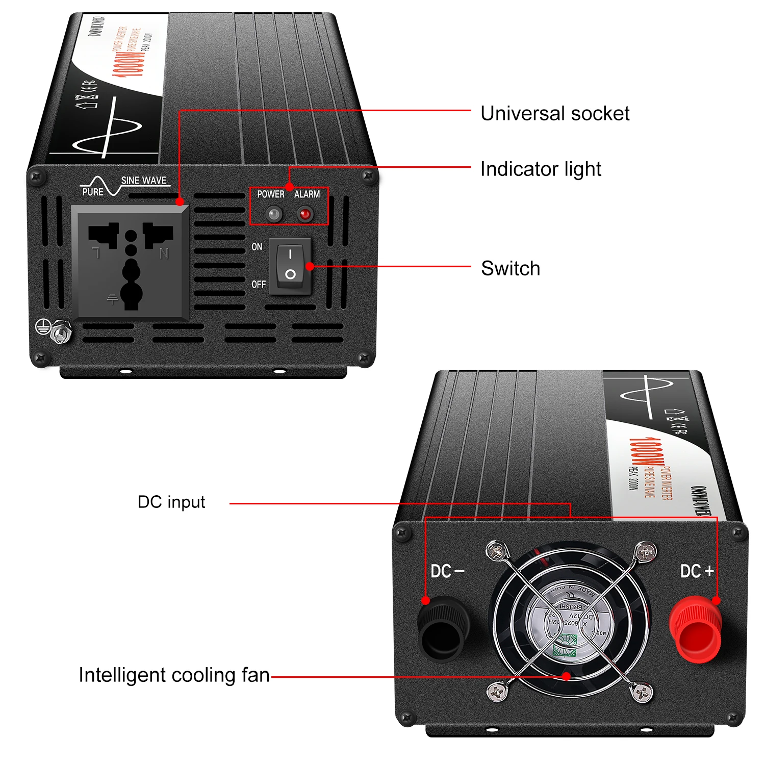 Pure Sine Wave 1000W DC 12V To AC 220V 24V 48V 110V Car Power Inverter Adapter Converter With Multiple types of sockets