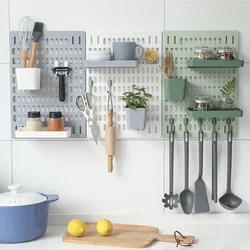 No Punching Pegboard Storage Rack Mounting Wall Organizer Pegboard Kit Crafts Display Tool Storage Panel Bathroom Kitchen Rack