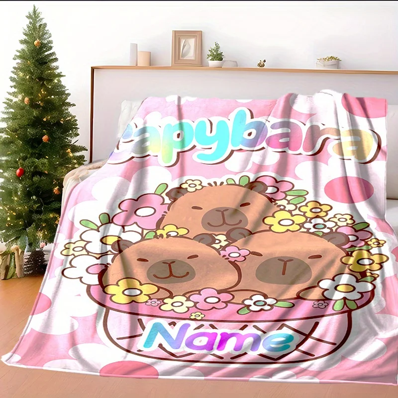 A custom-named capybara flannel blanket, lightweight，suitable for all seasons, is perfect for sofa、bed、trips，wedding souvenirs