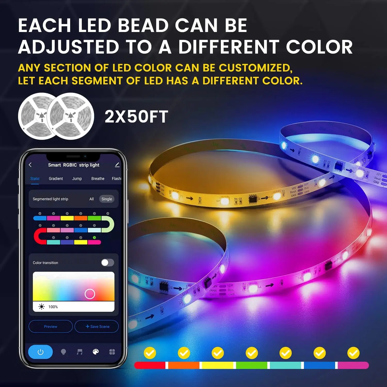 

String Light wifi dual-mode light set 5050rgb12v40 key remote control music light intelligent voice room decor color lighting