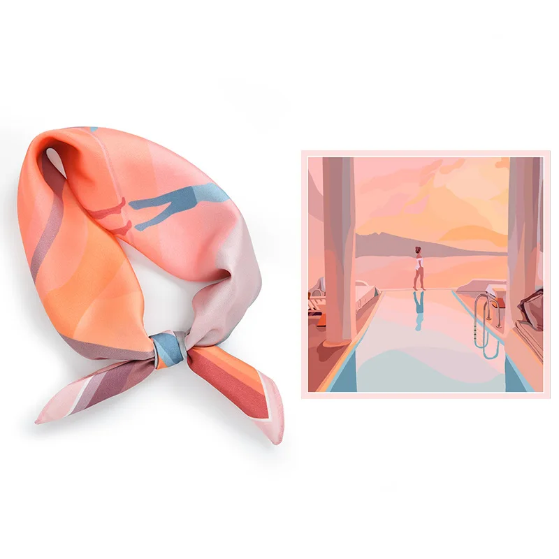 Stylish Silk Scarf with New Print - Neck Hairband, Elegant Hijab, and Square Shawl in One