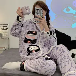 New Sanrio Sleepwear Kuromi Pajamas Kawaii Women Winter Cute Loungewear Cartoon Long Sleeve Thickened Warm Home Suit Pj Pants