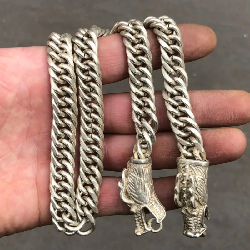 

Antique Qianlong Style Copper Dragon Head Bracelet, 60cm Extended Vintage Collectible Wrist Jewelry