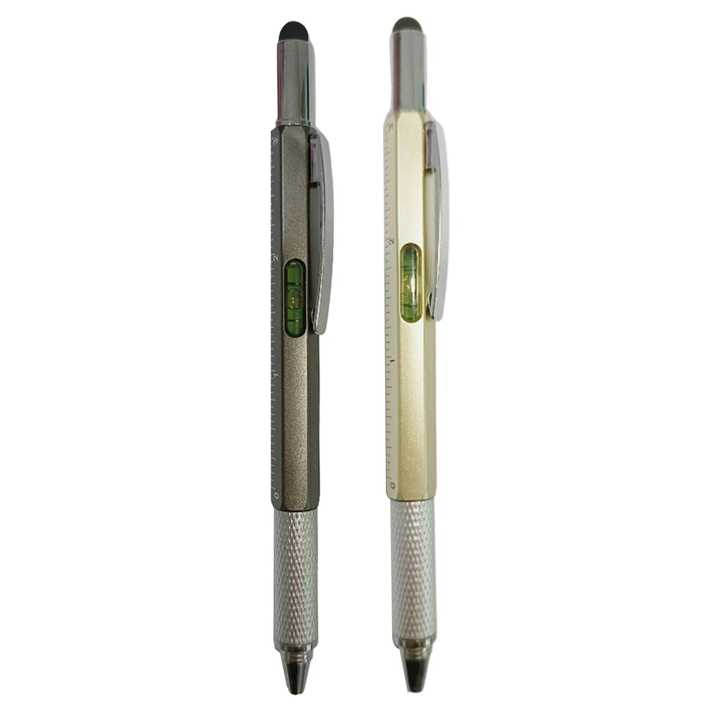Multi-Function Tool Pen Level Scale Touch Screen 6in1 Metal Ballpoint Pen Measure Technical Ruler Screwdriver Hand Tool
