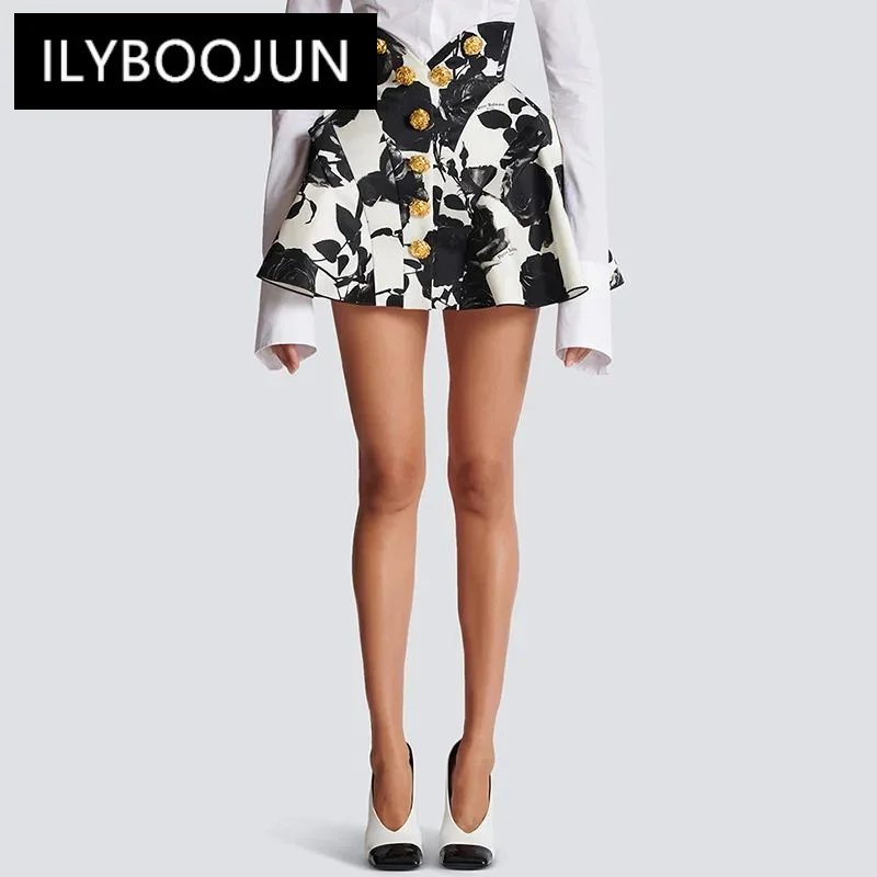 

Newly Fashion Floral Bottom Women High Waist Single-breasted Printing Short Mini Skirt For Lady